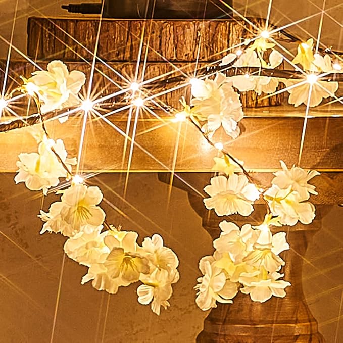 Fudios Lighted White Cherry Blossom Garland Decor - Image 3