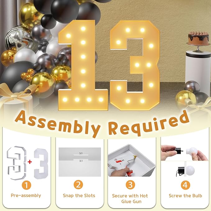 Imprsv 4FT Light Up Numbers, Marquee 13th Birthday Decorations - Image 3