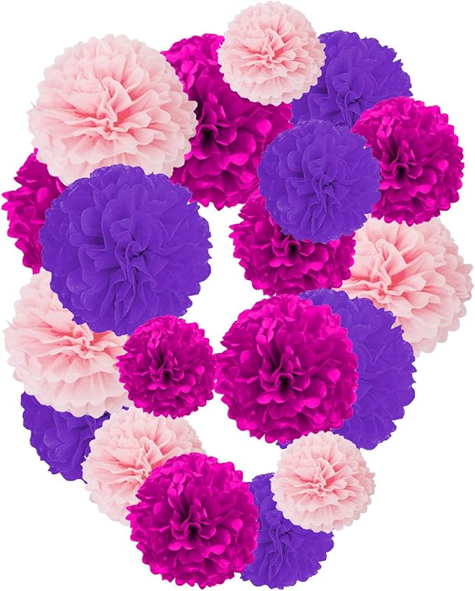 Purple and Pink Paper Pom Poms by Tim%26Lin
