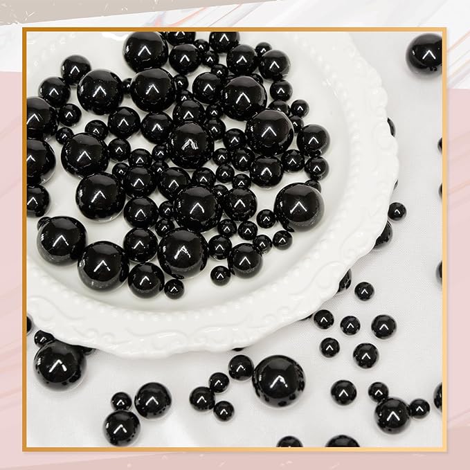 300Pcs Vase Filler Black No Hole Faux Pearl Beads - Image 3