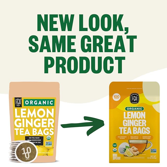 FGO Organic Lemon Ginger Tea, Eco-Conscious Tea Bags, Resealable Bag, Caffeine - Image 3