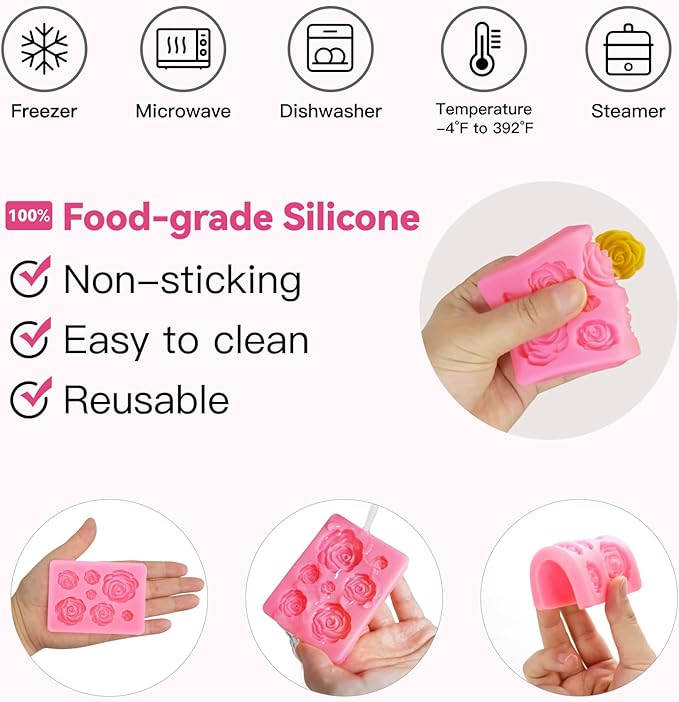 4 Pcs Rose Flower Silicone Molds, Fondant Cake Flower Mold Silicone Polymer - Image 3