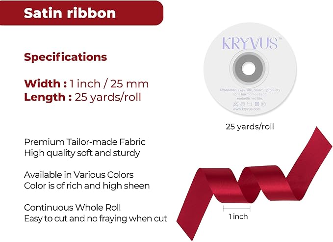Scarlet Red Satin Ribbon 1 inch X Continuous 25 Yards, Single Face Polyester - Image 3