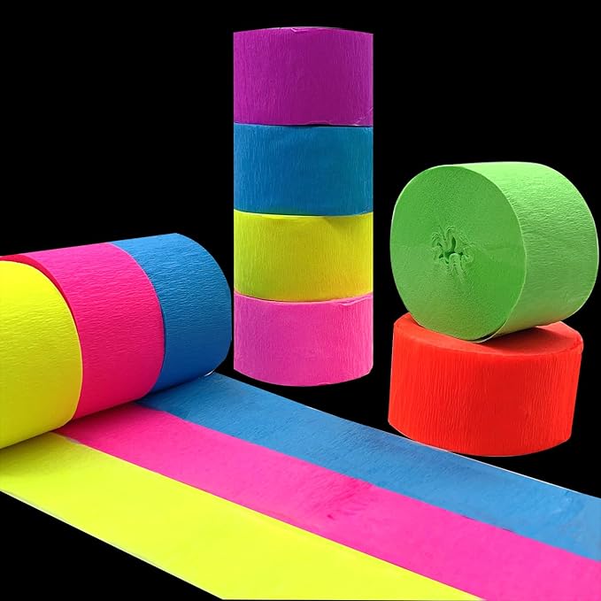 1776 feet Glow Party Neon Streamer Decorations Glow Crepe Neon Paper Streamers by WELITTCON