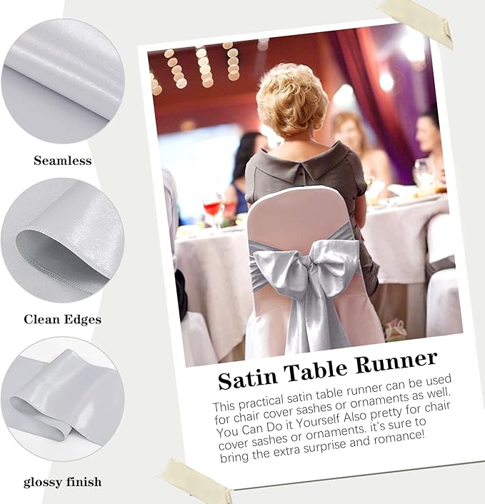 10 Pack Satin Table Runner 12 x 108 Inch Long Silver Silk Table Runner - Image 4