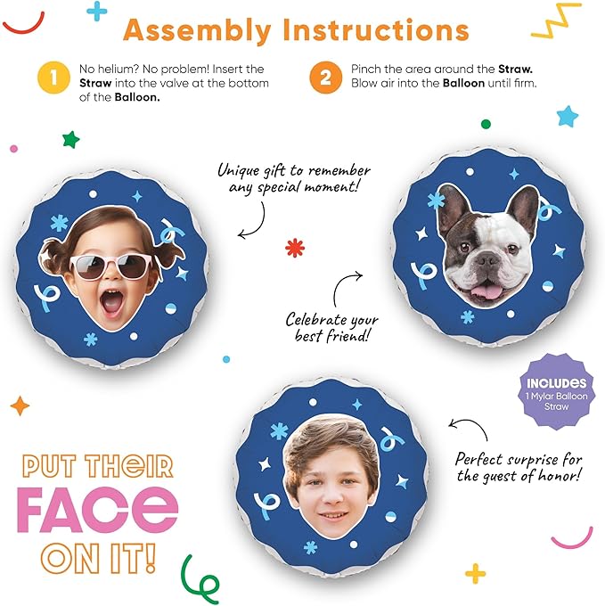 Big Dot of Happiness Personalized Fun Face Photo Blue Balloons, Custom Birthday - Image 5