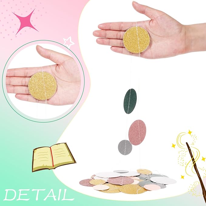 Outus 10 Pieces Colorful Dots Paper Garland Round Glitter Garland Hanging - Image 3