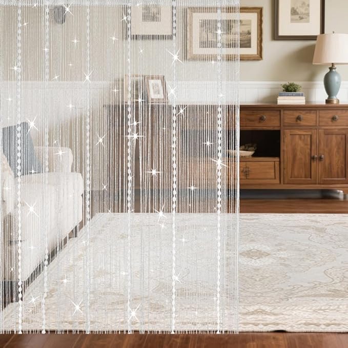 Hysenm Door String Curtains 39x79 Inch White Panel Soft Balls Romantic Glitter - Image 4