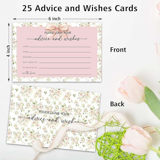 Pink Bow Advice and Wishes Card, Flower Advice Cards - Image 2