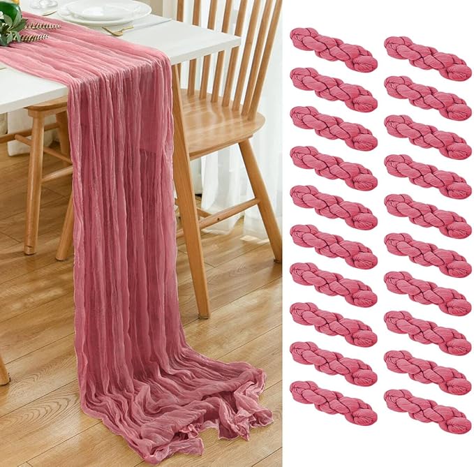 20 Pack Dusty Rose Cheesecloth Table Runner 17x108 Inch Boho Wrinkled Sheer by Dspoot