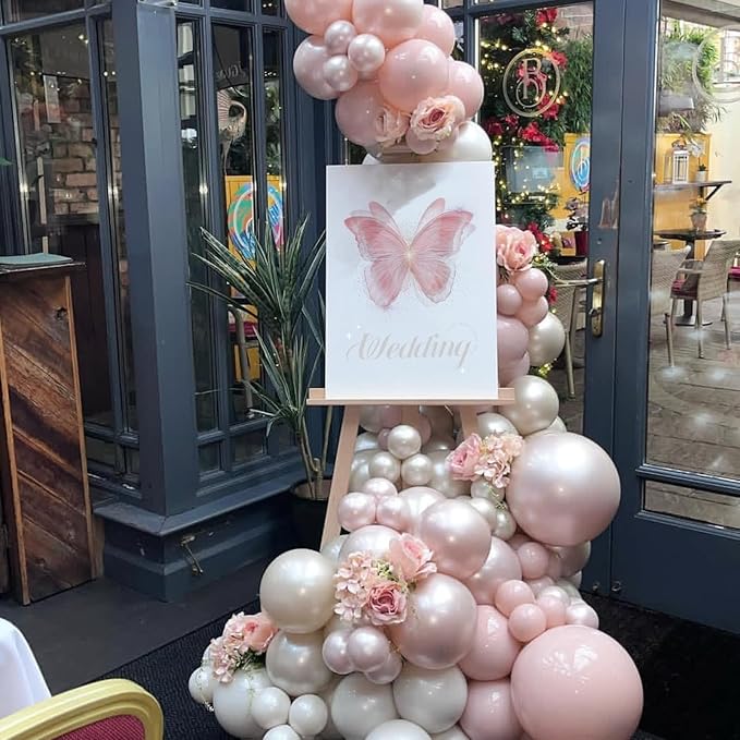 Double Stuffed Pearl White and Pink Balloons - Image 3