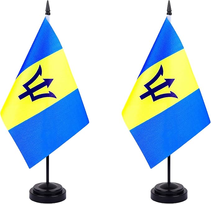 WXTWK 2 Pack Barbados Flag Barbados Deluxe Desk Flag Set by WXTWK