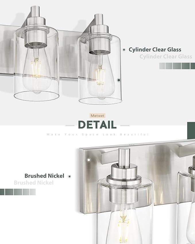 4-Light Bathroom Light Fixtures, Brushed Nickel Vanity Light - Image 2