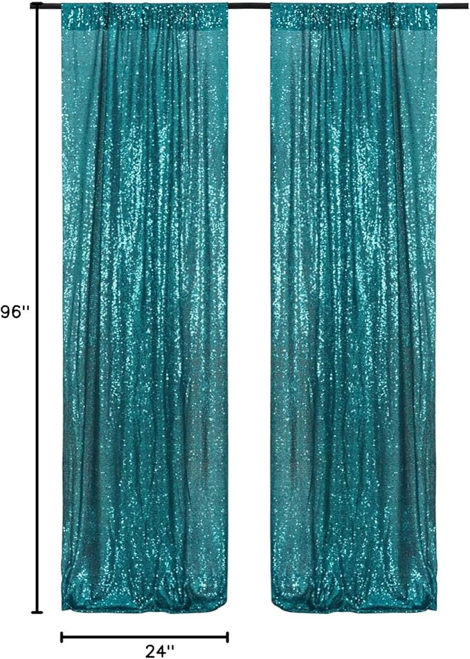 Poise3EHome Teal Sequin Backdrop Curtain, 4 Panels 2FTx8FT Glitter Background - Image 10