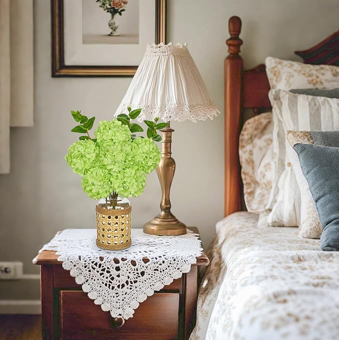 Hollyone Green Hydrangea Artificial Flowers in Woven Glass Vase - Image 3