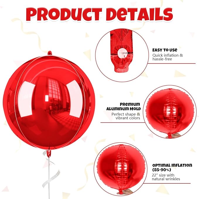 Red Giant 4D Foil Balloons, 22 Inch Big Round Foil Balloon - Image 4