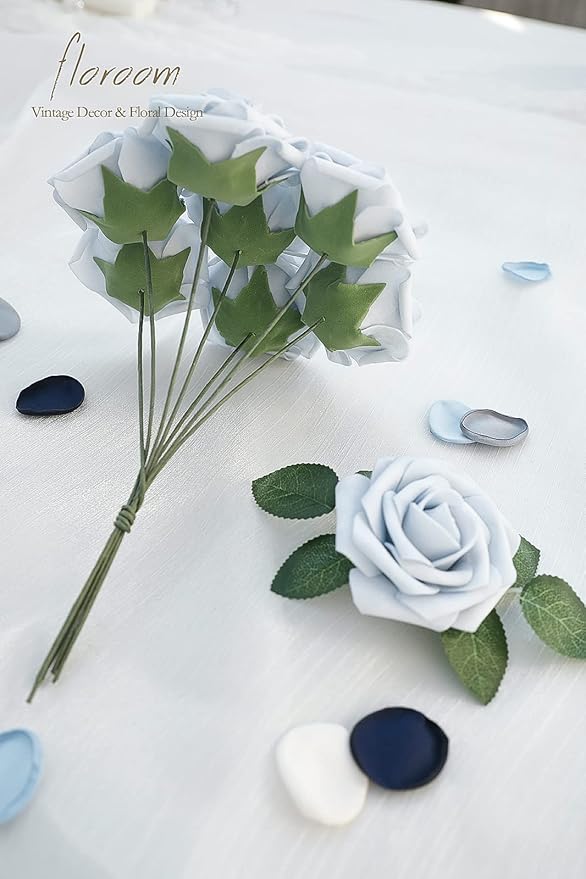 Floroom Artificial Flowers 50pcs Real Looking Powder Blue Foam Fake Roses - Image 5