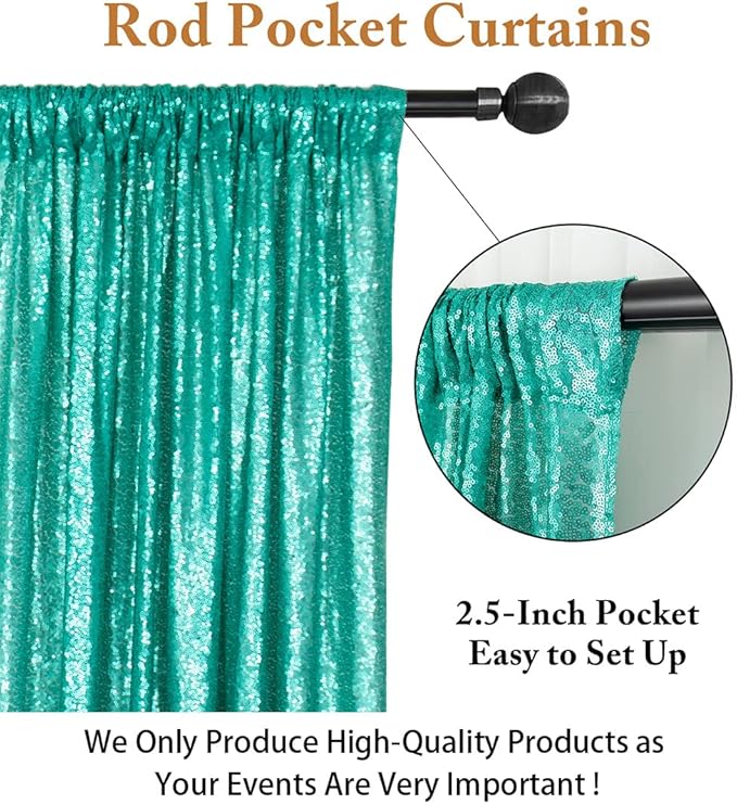 ShinyBeauty Sequin Backdrop Curtains 4 Panels Teal 2FTx8FT Sequin Fabric Photo - Image 5