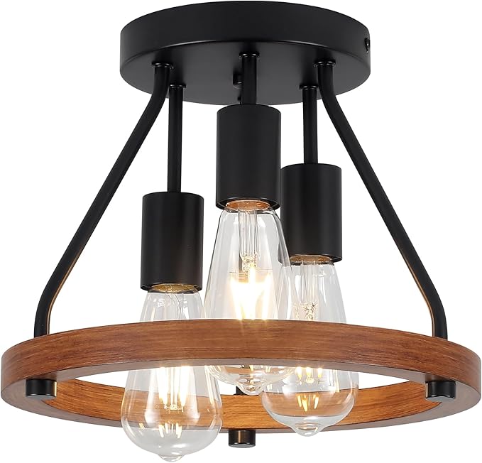 Modern Farmhouse Wood Semi Flush Mount Ceiling Light, Hallway Entryway Light - Image 9