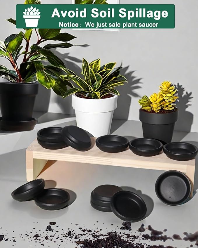 vensovo 2 Inch Black Terracotta Plant Saucer Pots Tray - Image 3