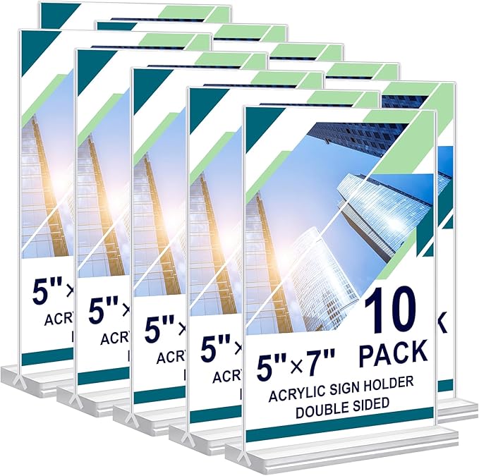 Acrylic Sign Holder 5x7, 10 Pack Clear Double Sided Table Menu Vertical Display by DunGu