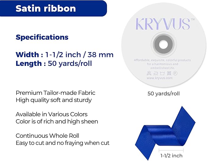 Royal Blue Satin Ribbon 1-1/2 inch X Continuous 50 Yards, Single Face Polyester - Image 3