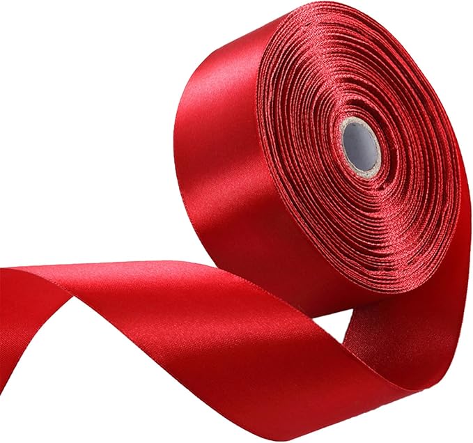 2" x 50 Yards Red Satin Ribbon Single Faced Fabric Ribbons by Oakarbo