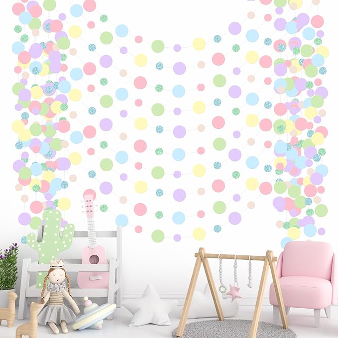 Outus 10 Pieces Colorful Dots Paper Garland Round Glitter Garland Hanging by Outus