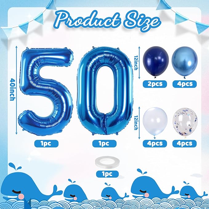 50th Birthday Balloon for Boys, Foil 40 Inch Self Inflating Balloon Number 50 - Image 2