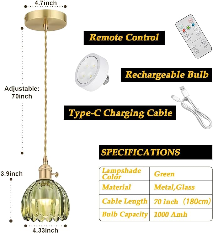 Vintage Gold Rechargeable Pendant Light - Image 7