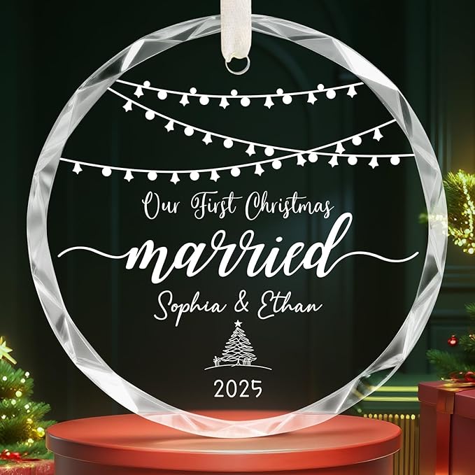 First Christmas Married Ornament 2025, Personalized Christmas Ornaments by HooAMI