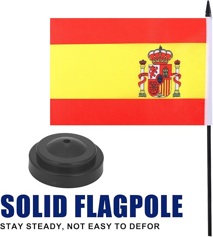 Spain Desk Flag 12" Solid Pole Deluxe Set Spanish Flags Banner Mini Small Spain - Image 3