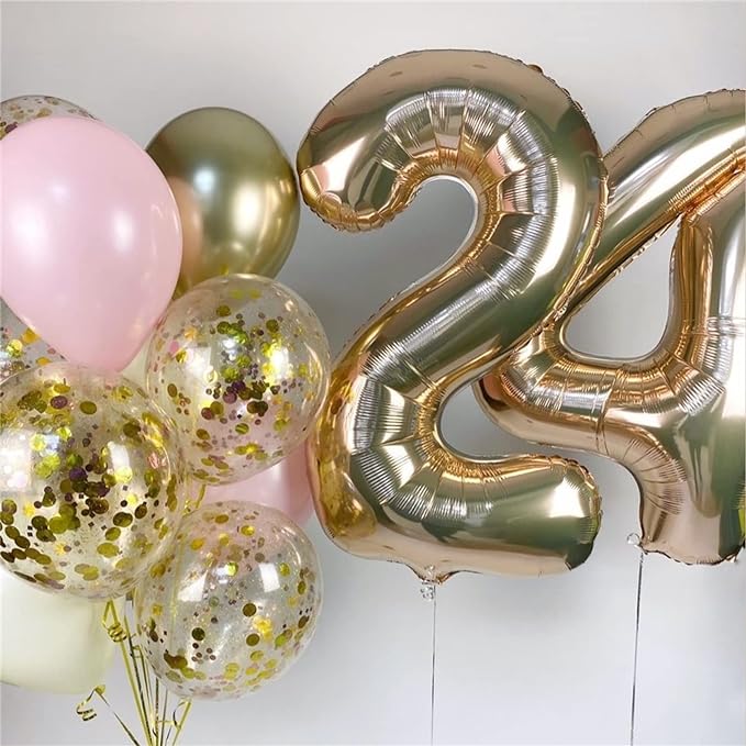 Champagne Gold Foil Balloon Number 4, Large Light Gold Number 4 Helium Balloon - Image 4