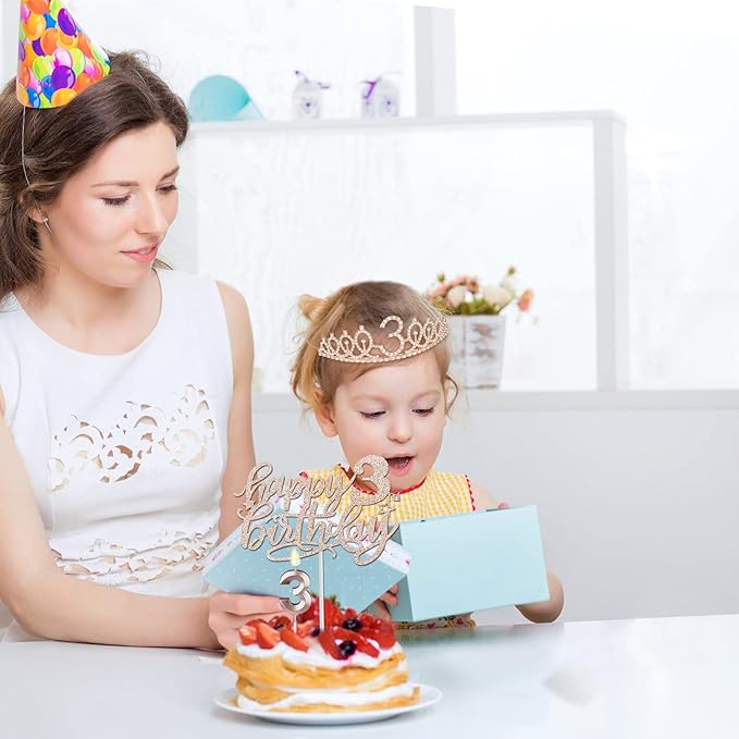 3rd Birthday Decorations for Girls, Including Sash, Crown/Tiara, Cake Toppers - Image 3