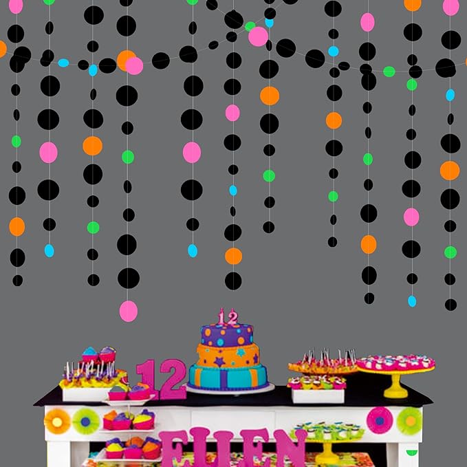 Black and Colorful Circle Dots Hanging Paper Streamer Black Multi-Color Polka - Image 5
