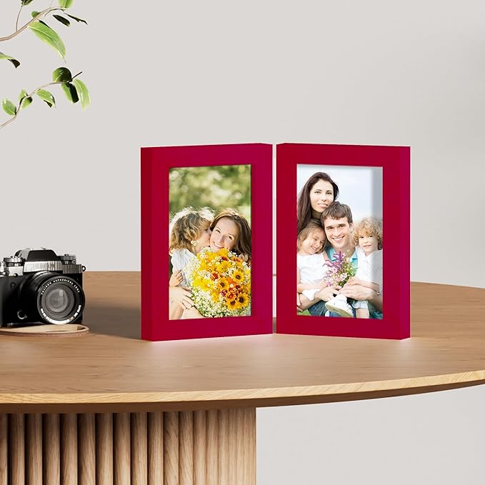 decorUhome Double 4x6 Picture Frame Vertical, Engineered Wood Bifold Photo Frame - Image 6
