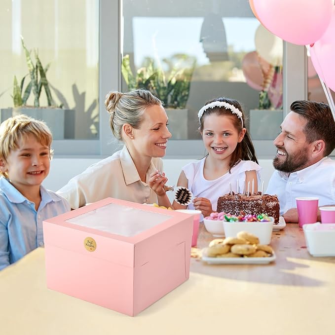 12Pcs Cake Boxes, Large Pink Disposable Tier Cake Containers - Image 5