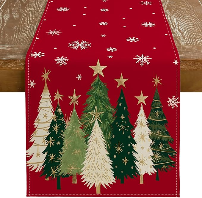 GEEORY Christmas Table Runner 13x108 Inch, Xmas Trees Snowflakes Holiday by GEEORY