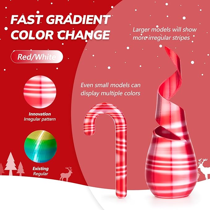 AMOLEN Silk PLA 3D Printer Filament, Shiny Multicolor Christmas Rainbow PLA - Image 3