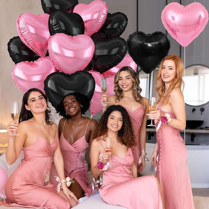 Pink Black Heart Balloons, 18Inch Black Pearl Pink Helium Balloon - Image 4