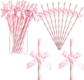 150 Pcs Pink Paper Straws for Drinking, Bow Disposable Striped Paper Straws by Potchen