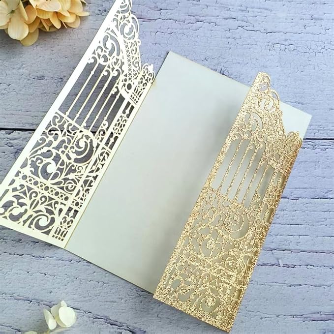 Glitter Laser Cut Gate Invitation Gold Castle - Image 6
