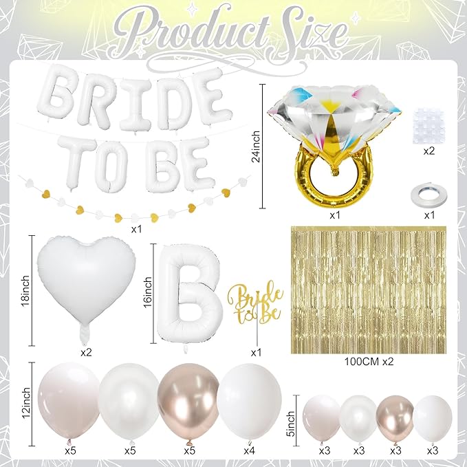White Gold Bachelorette Party Decorations, Bride To Be Mylar Foil Letter - Image 4