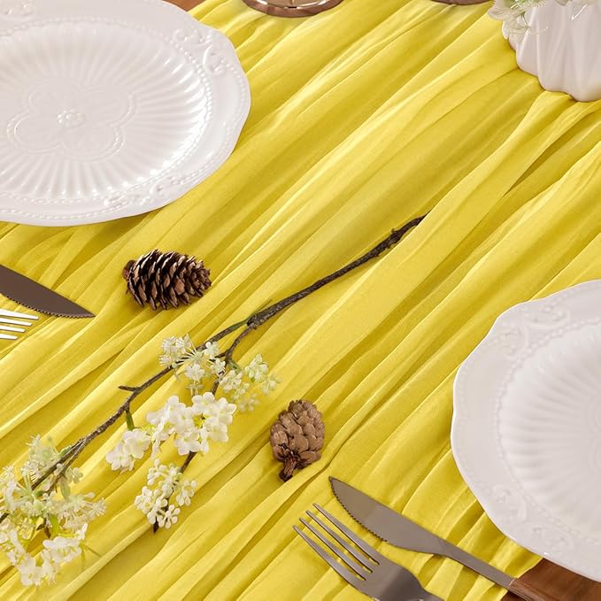 Yellow Table Runner Cheesecloth Table Runner 10FT Farmhouse Table Runners 120 - Image 2