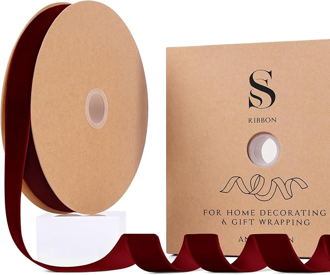 Burgundy Christmas Velvet Ribbon by Unknown