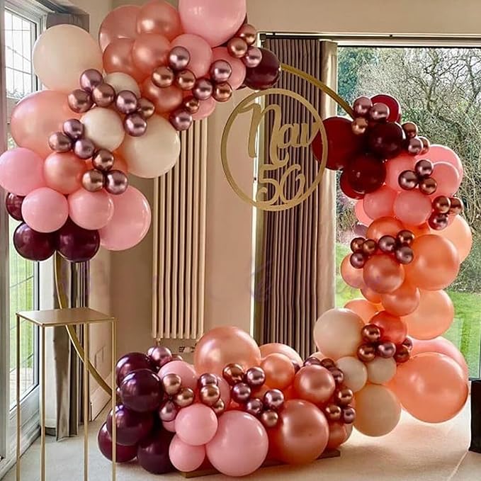 Burgundy Red and Pink Balloons, 60 Pack 12in Rose Gold Wine Red Light Pink - Image 5