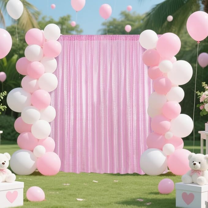Matte Pink Sequin Backdrop Curtain 4 Pieces 2FTx8FT Glitter Photography Backdrop - Image 2