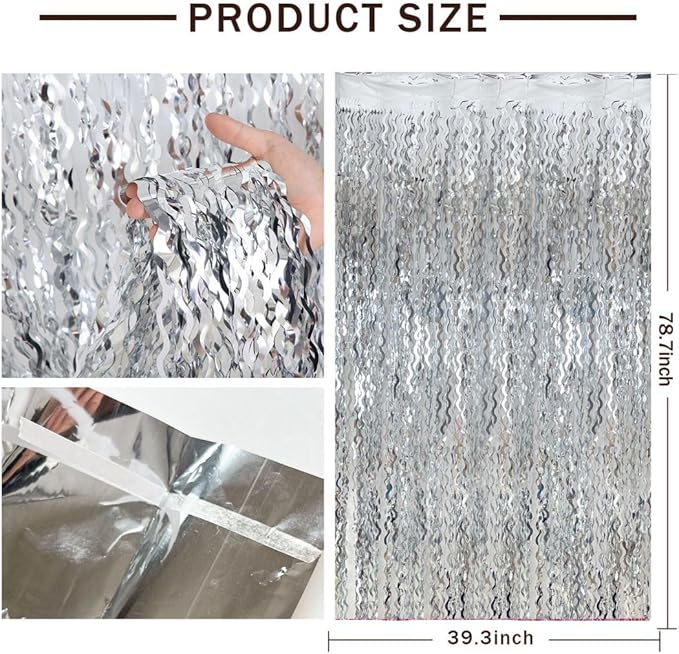 Foil Curtain Backdrop Silver Photo Backdrop Metallic Tinsel Foil Fringe - Image 2