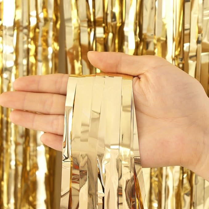 2 Pack Champagne Fringe Curtains Foil Shiny Fringe Backdrop Tinsel Door - Image 6