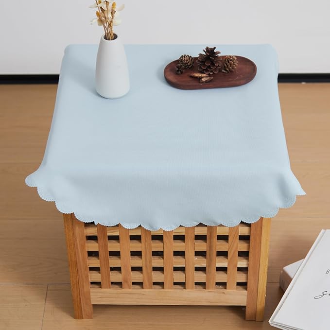 Small Round Light Blue Tablecloth 24 Inch Polyester Fabric Washable Table Cover - Image 2